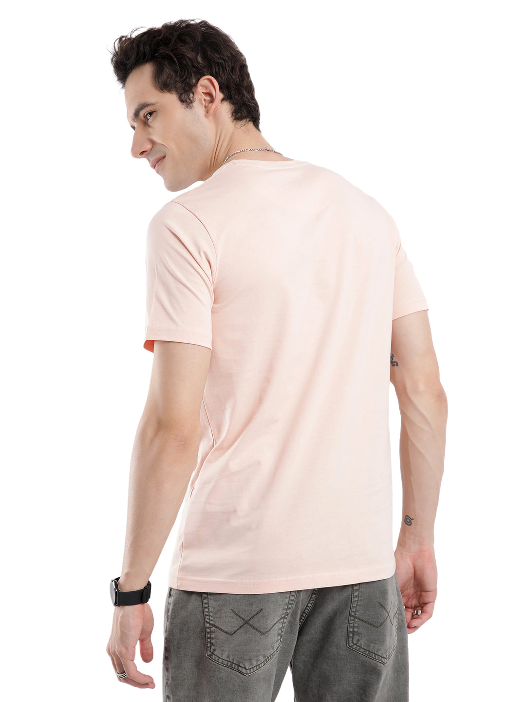 Peach Wrogn Route Slim Fit T-Shirt