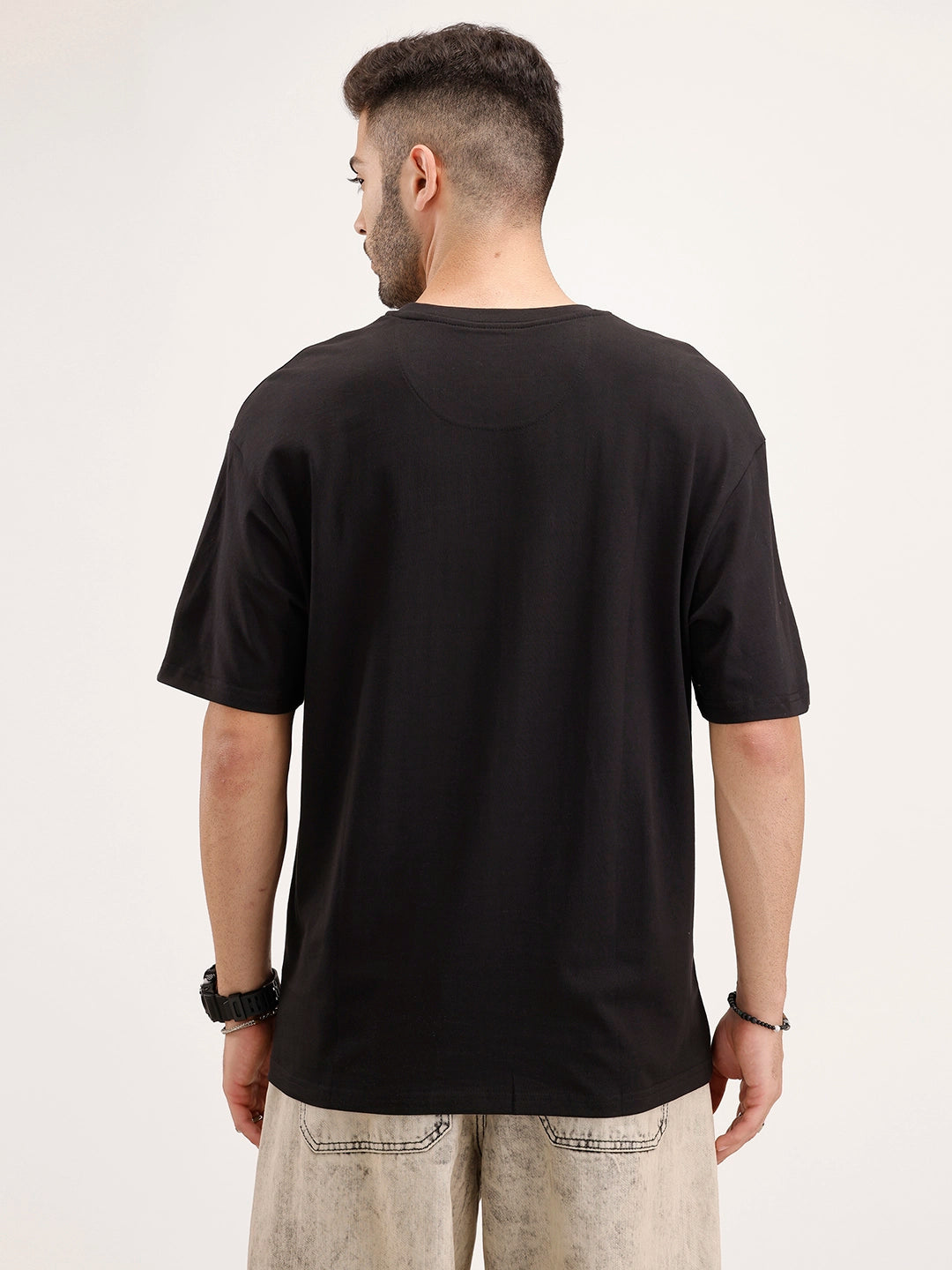 Oversized Fit Placement Printed T-Shirt | Black