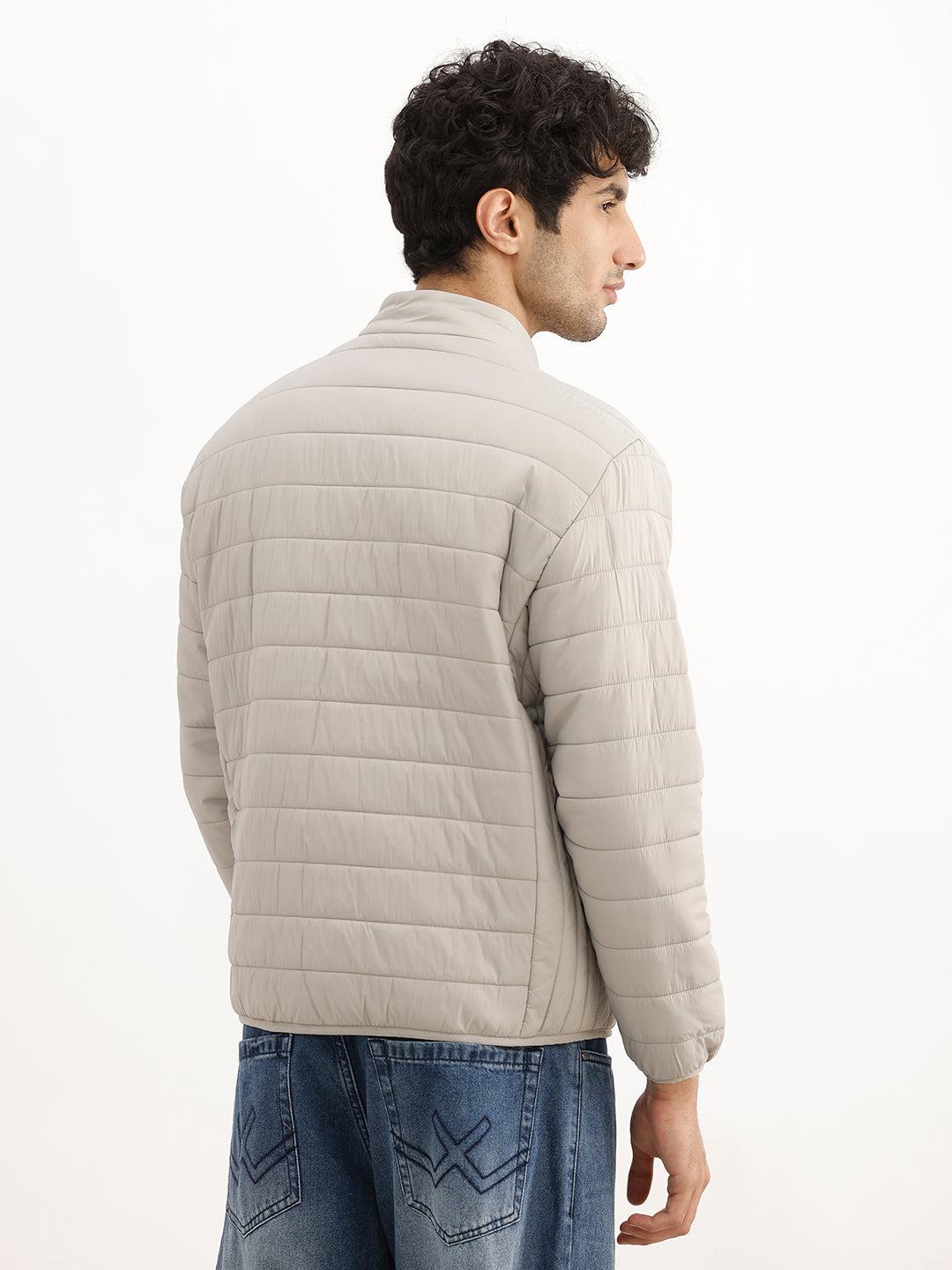 Solid Comfort Fit Puffer Jacket | Grey