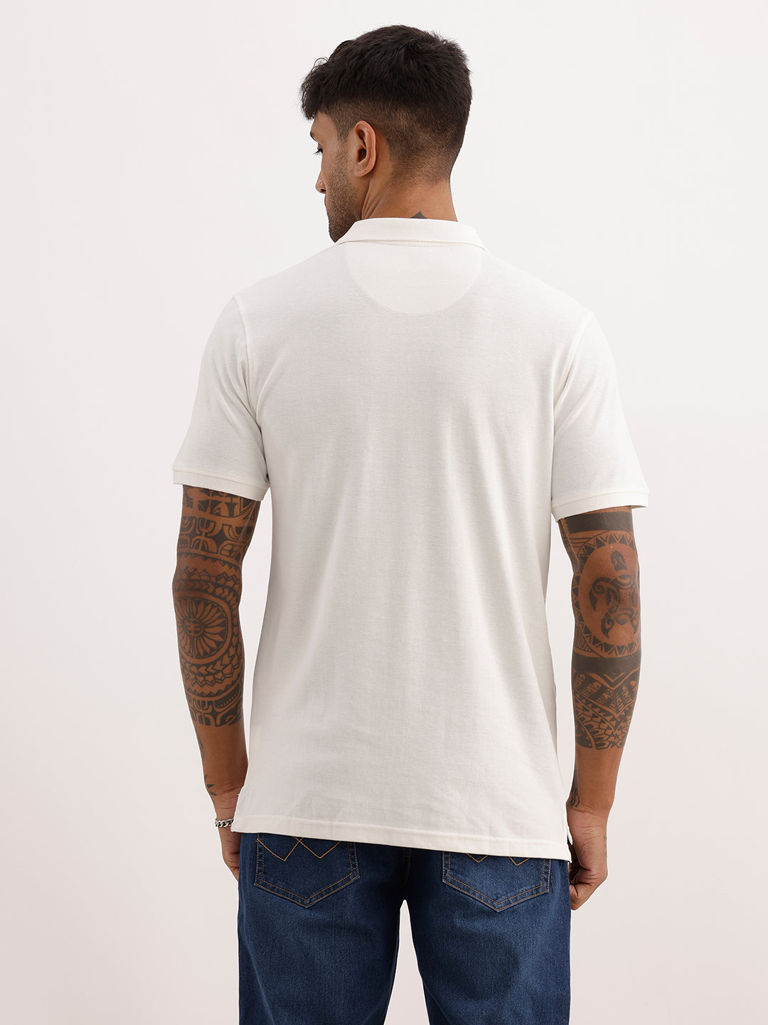 Solid Contrast Placket Polo T-Shirt | White