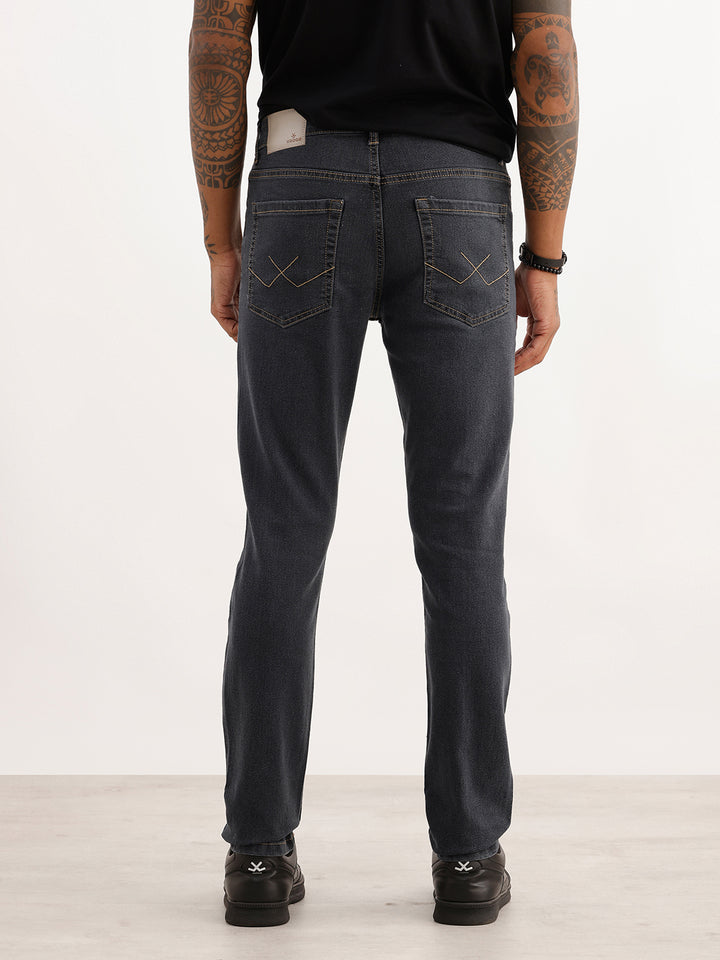 Contrast Stitch Slim Tapered Fit Denim Jeans | Grey