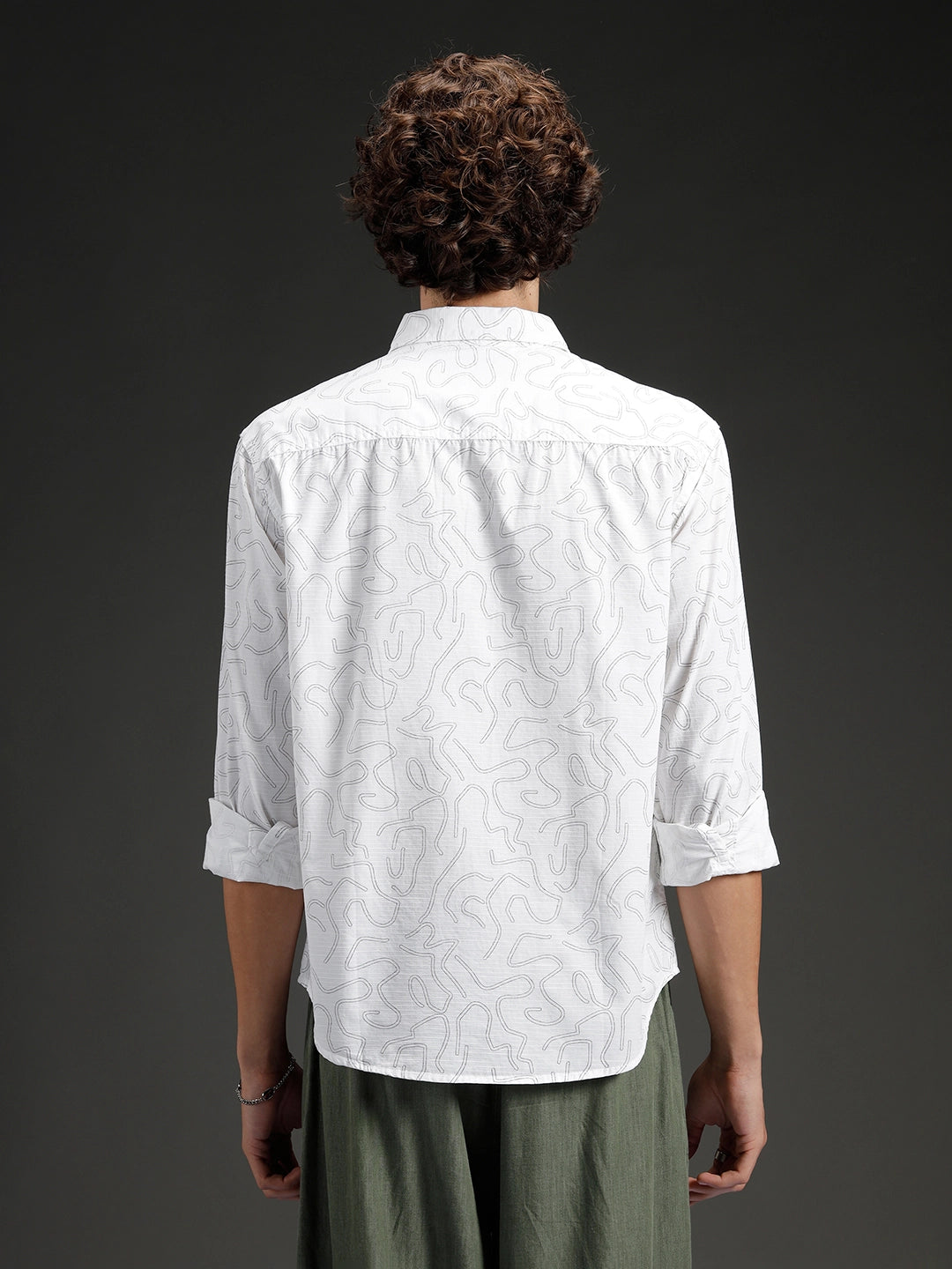 Abstarct aop printed casual comfort fit shirt | White