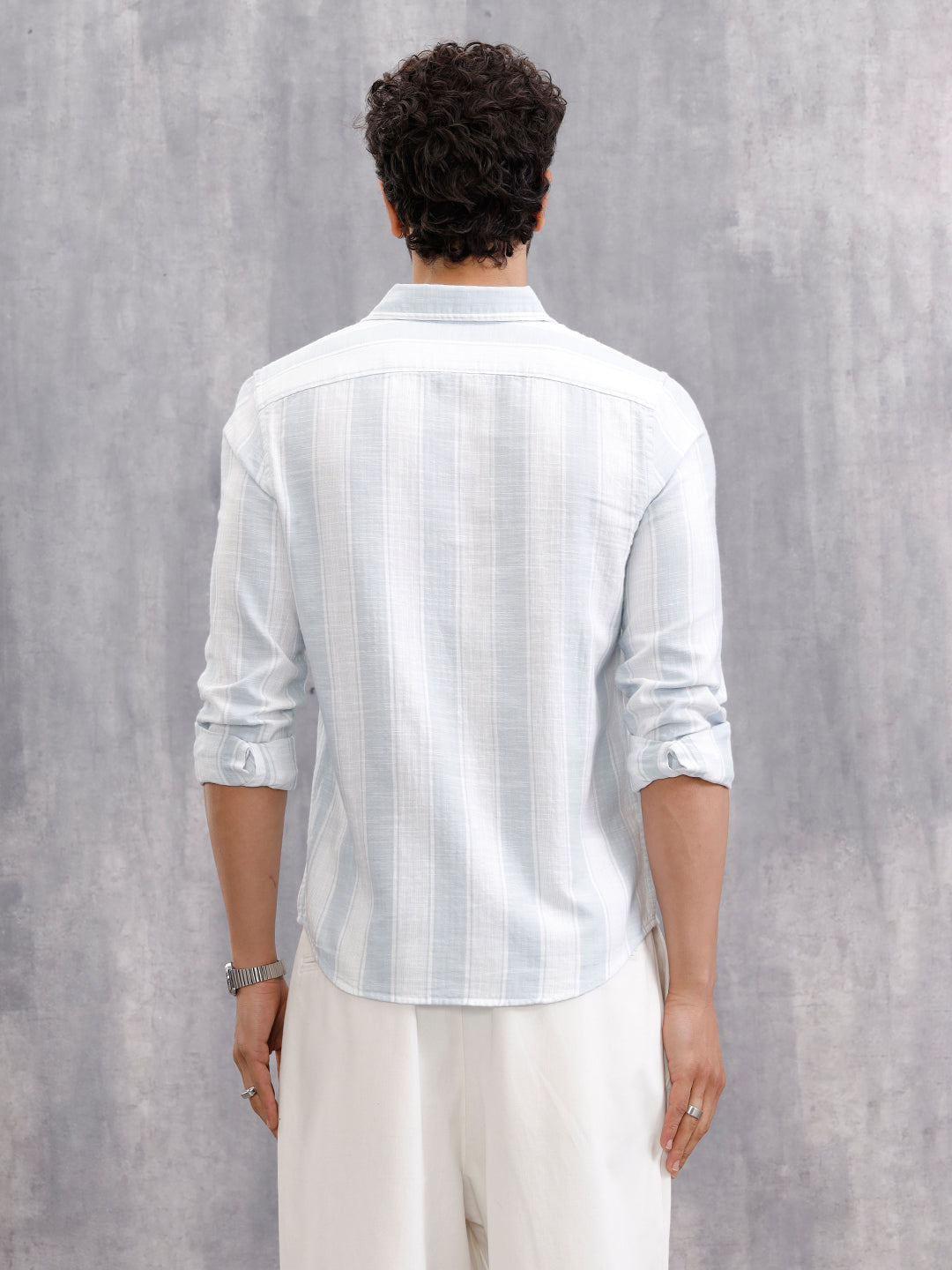 Herrinbone Stripe Light Weight Shirt | Blue