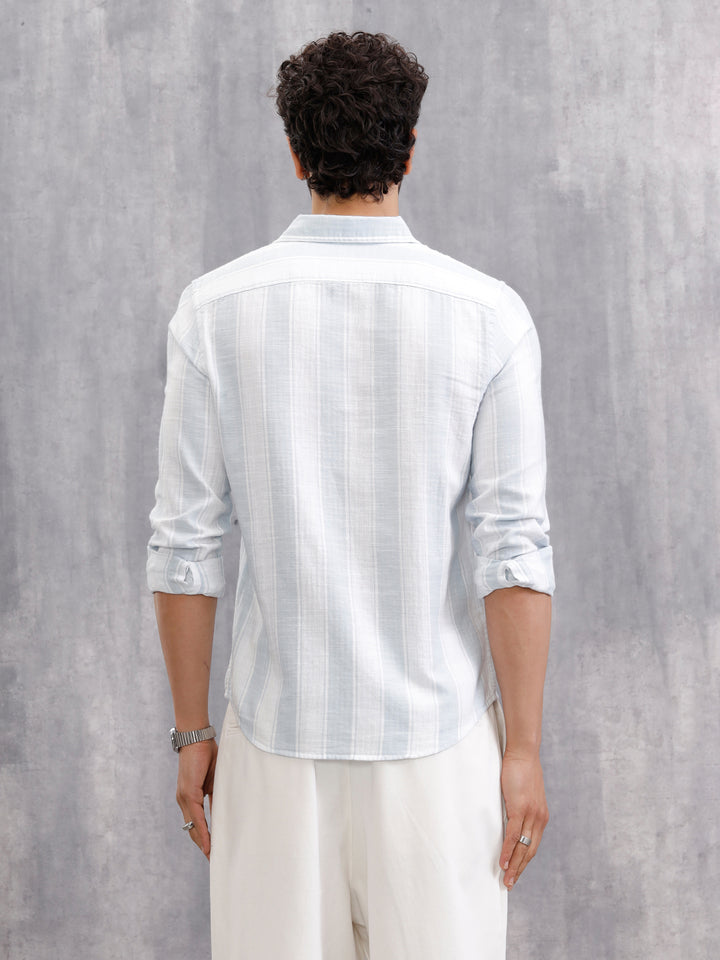 Herrinbone Stripe Light Weight Shirt | Blue