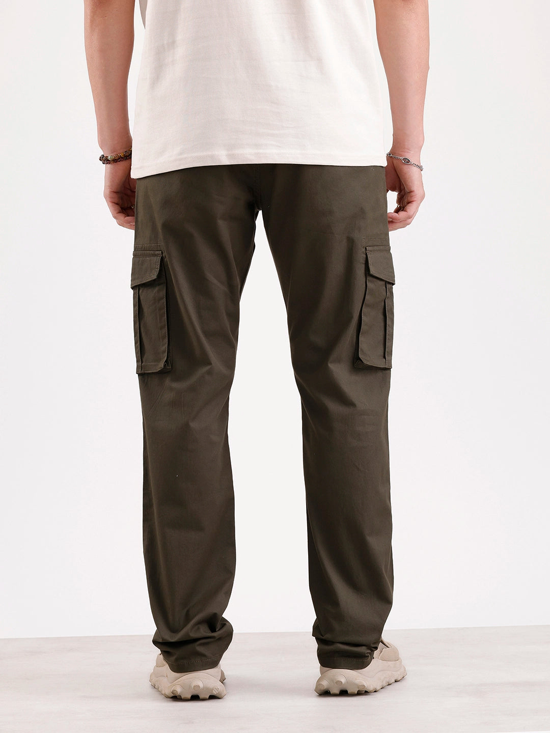 Solid Straight Fit Cargo Trouser   |  Olive