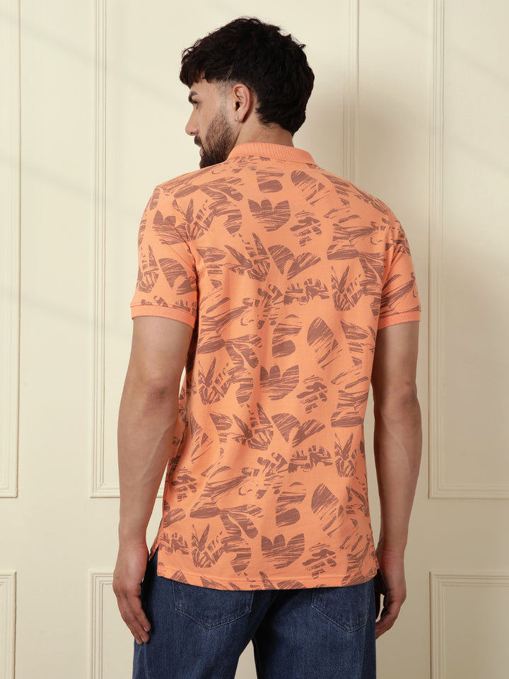 Casual Abstract AOP Polo T-Shirt | Peach