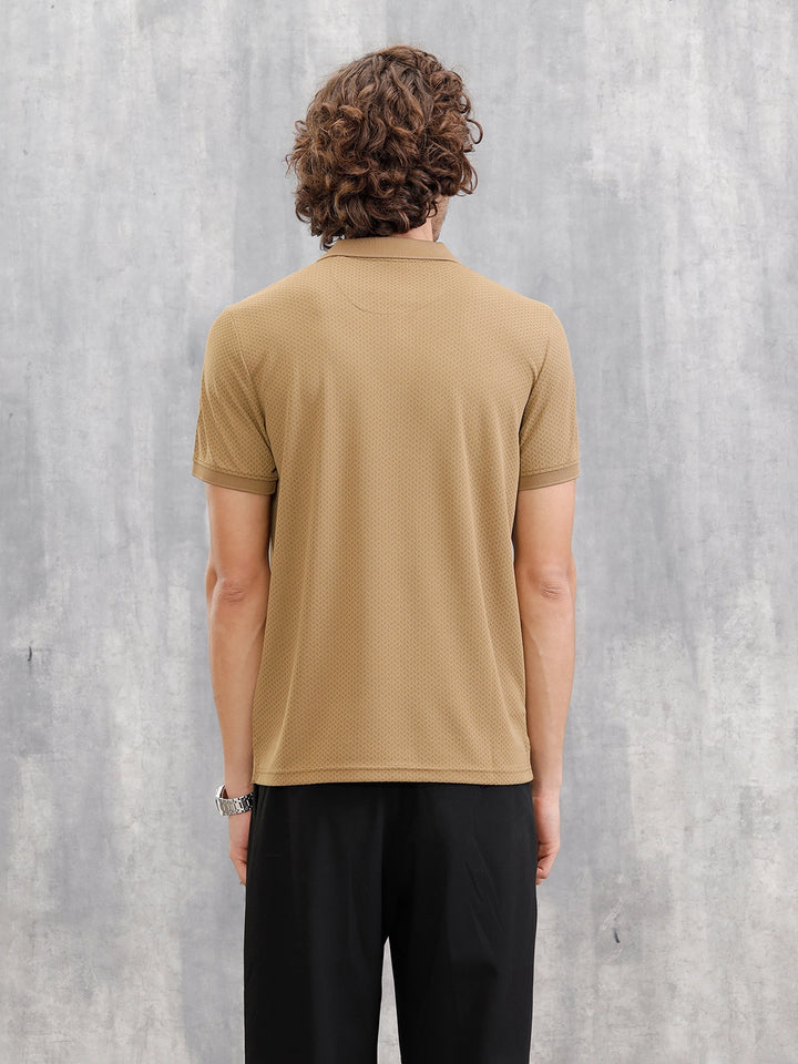Solid Textured Slim Fit Polo T-Shirt | Brown