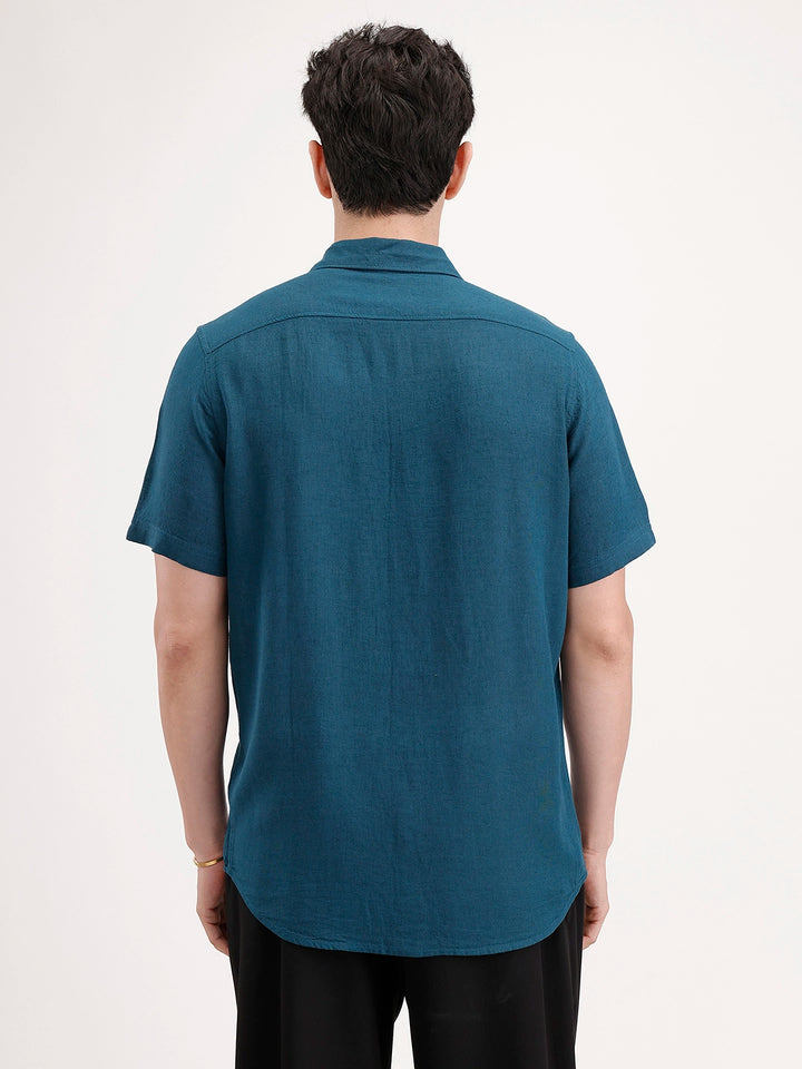 Slim Fit Linen Blend Shirt | Teal