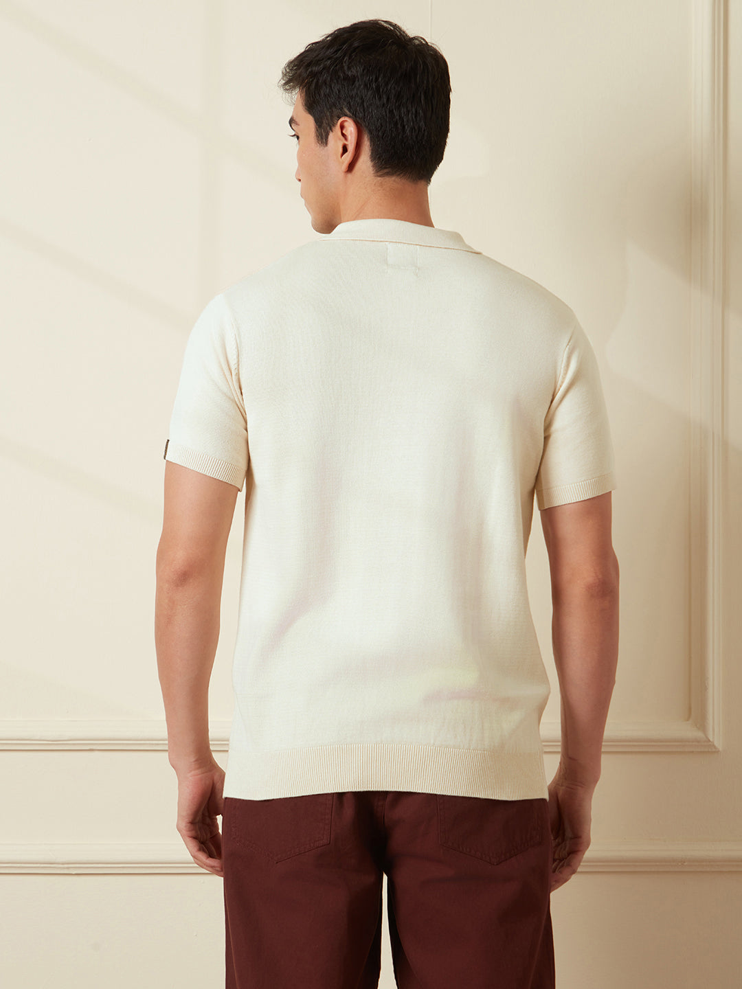 Premium Beige Flat Knit Polo T-Shirt