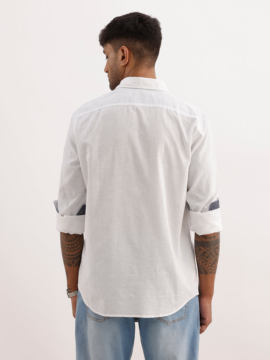 Solid Regular Fit Full Sleeve Shirt | White