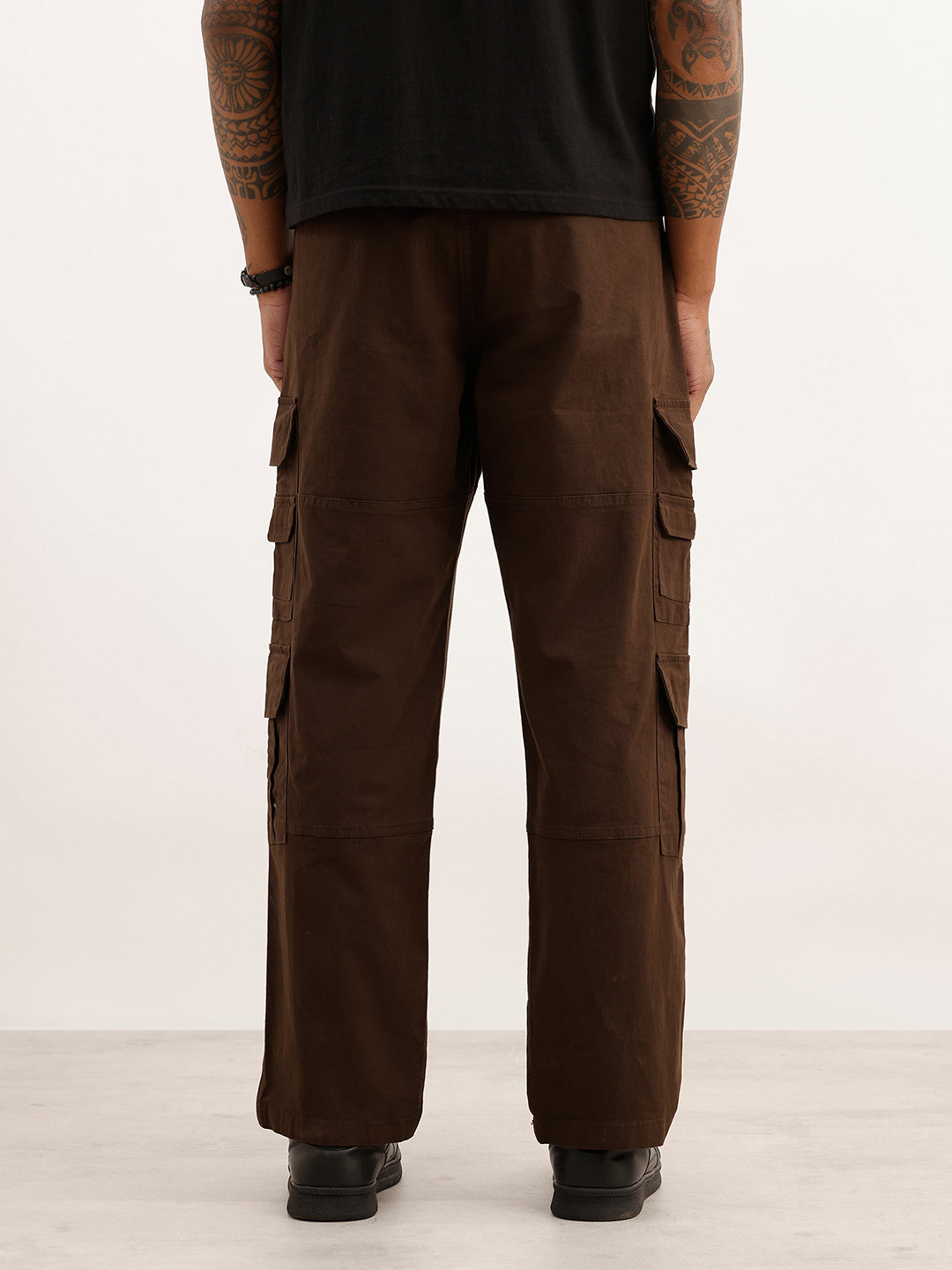 Solid Loose Fit Cargo Trouser | Brown