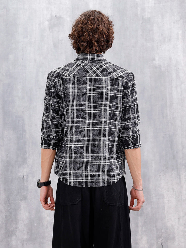 Wash Printed Overshirt With Chenille Yarn Check | Black