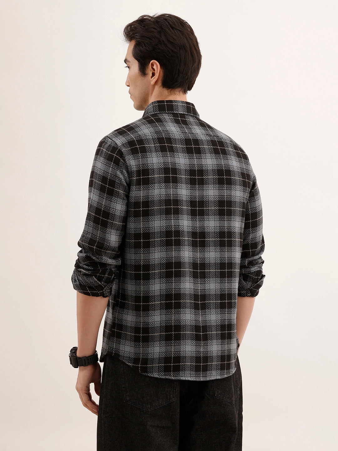 Textured Regular Fit Double Pocket Shirt | Black