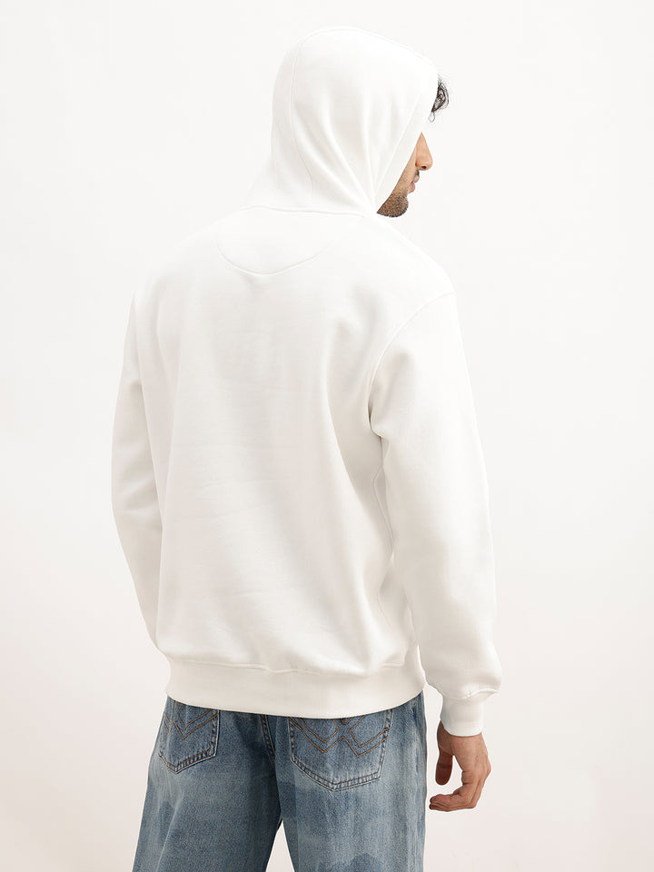 Comfort Fit Placement Printed Hooded Sweatshirt | Off White