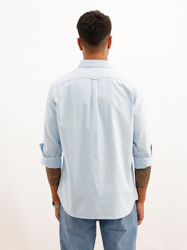 Classic Solid Double Placket Shirt | Blue