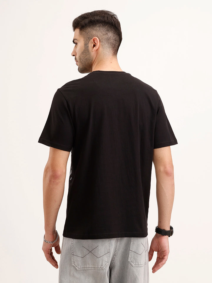Comfort Fit Placement Printed T-Shirt | Black