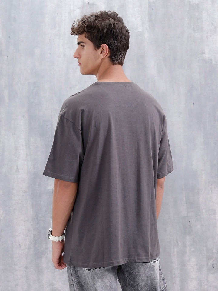 Casual Men Sporty Look Oversized Fit Tee With Print | Grey