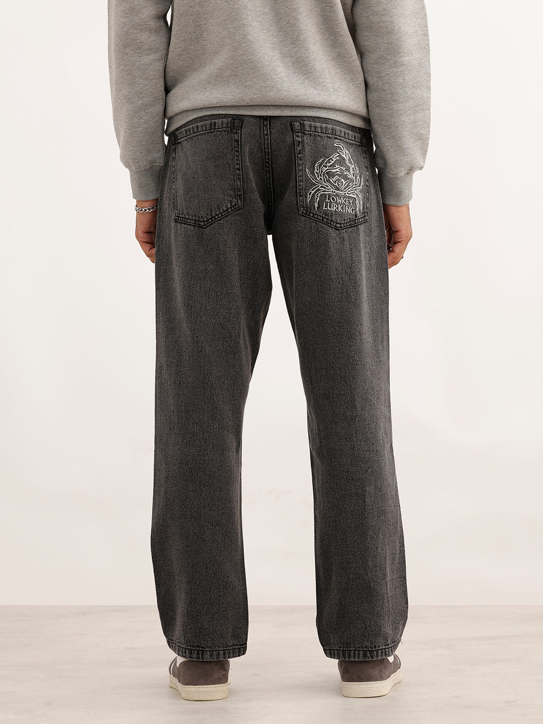 Anti Fit Embroidery Detail Denim Jeans | Black