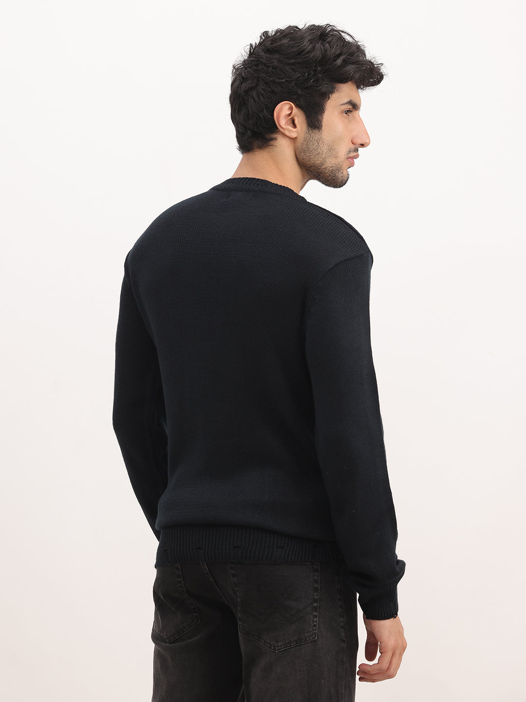 Solid Regular Fit Sweater | Black