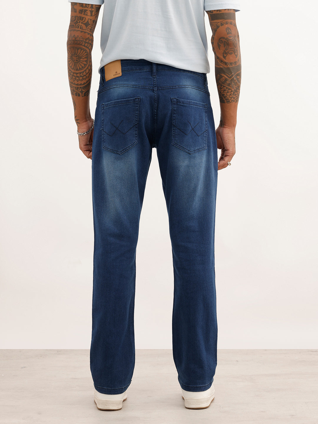 Faded Straight Fit Denim Jeans | Dark Blue