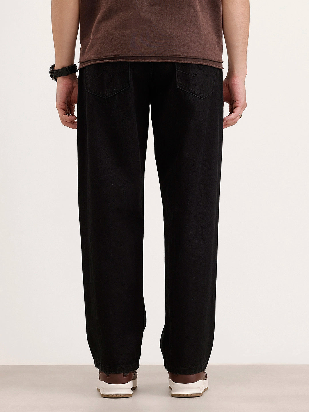 Pleated Loose Fit Denim Jeans | Black