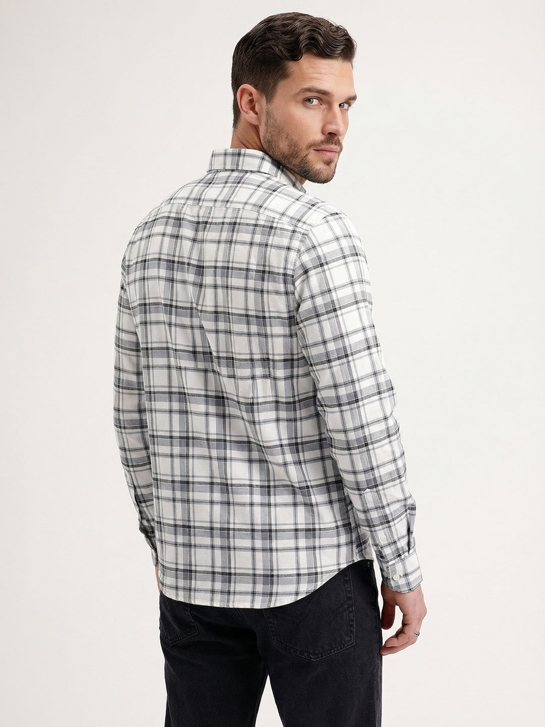 Slim Fit Checkered Shirt | White