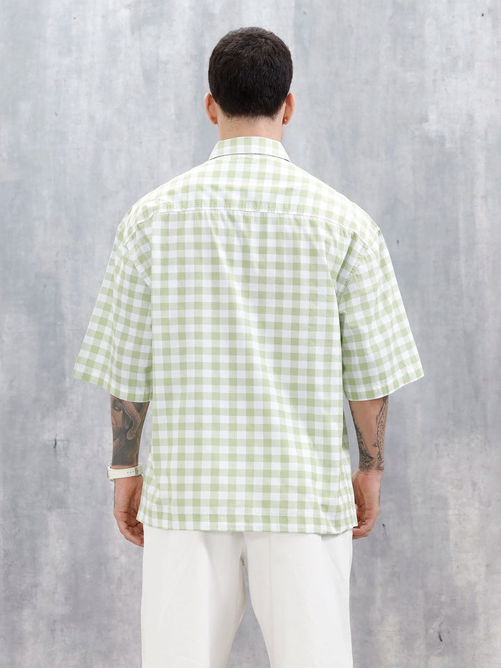 Wrogn Men's Oversized Plus Tonal Checked Shirt | Green
