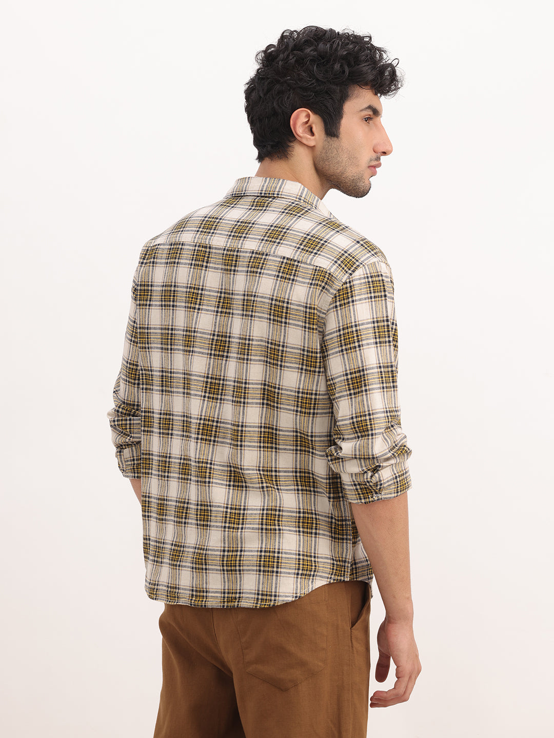 Comfort Fit Checkered Full Sleeve Shirt | Yellow