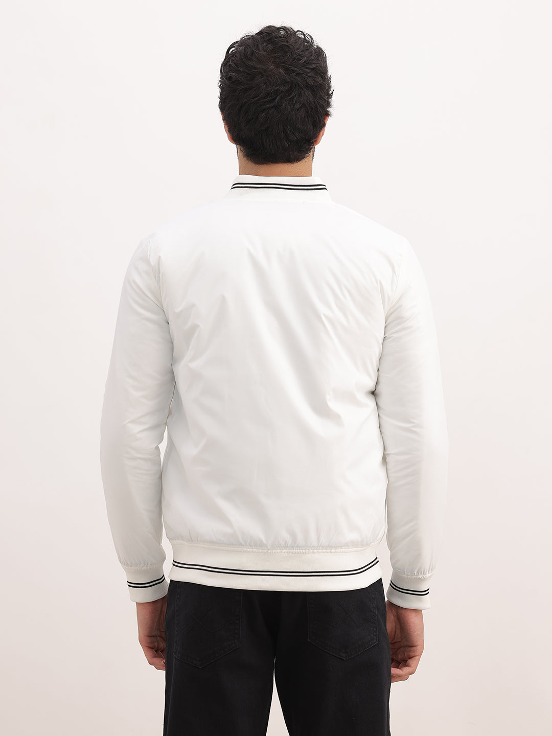 Classic Slim Fit Tipping Collar Bomber Jacket | White