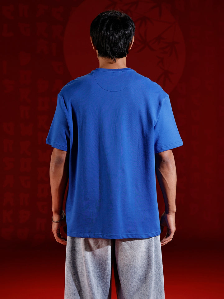 Samurai mask print oversized tshirt | Blue