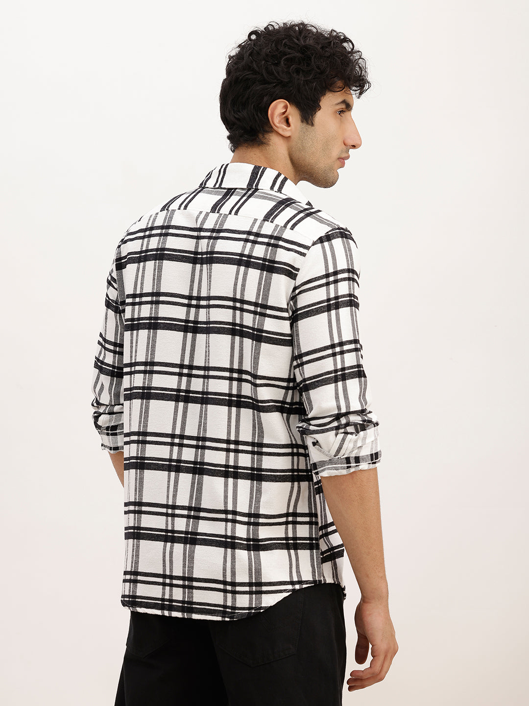 Slim Fit Checkered Full Sleeve Shirt | White