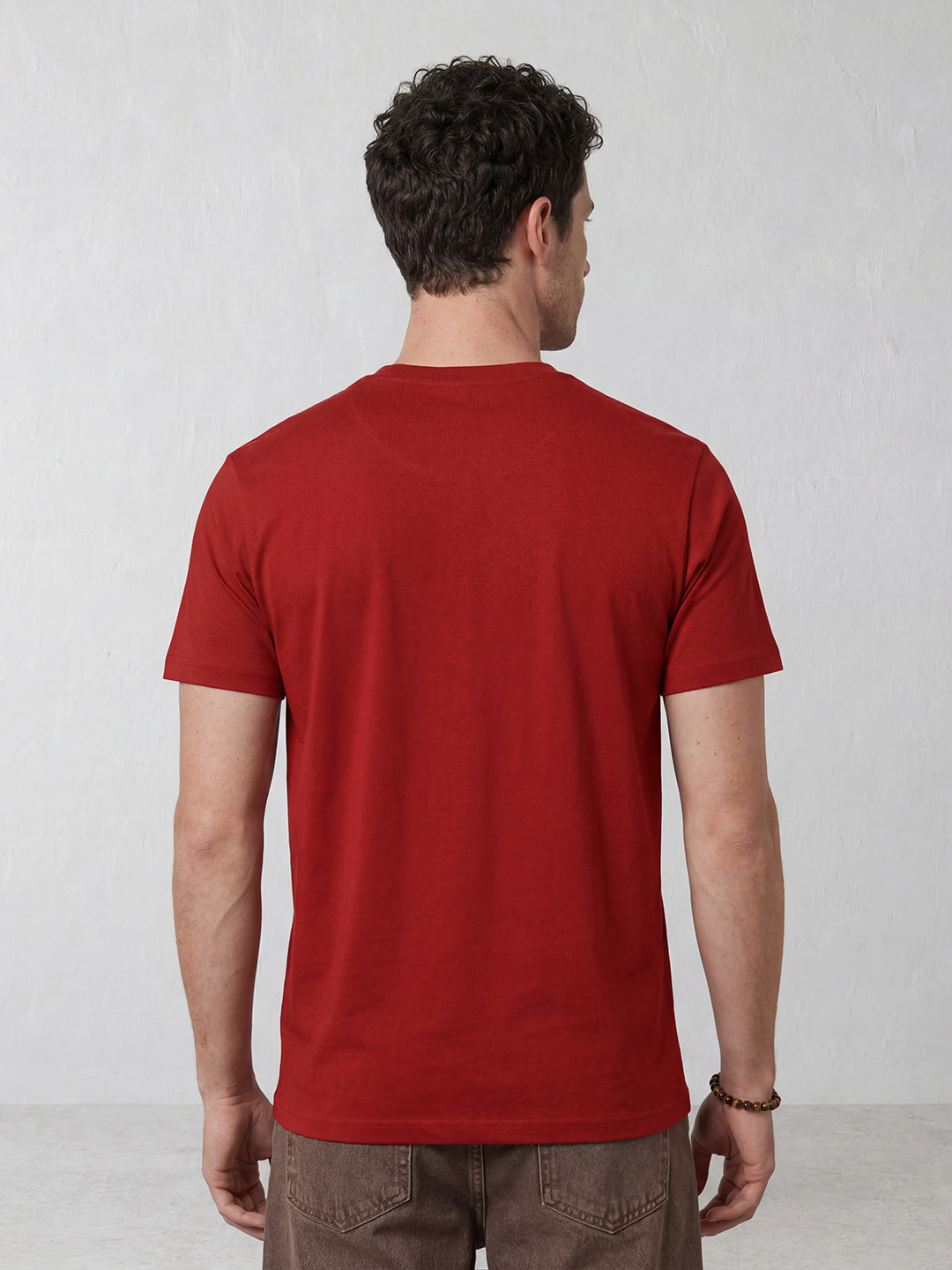 Elevated Men’s Casual Tee with Retro Graphic Embroidery | Red