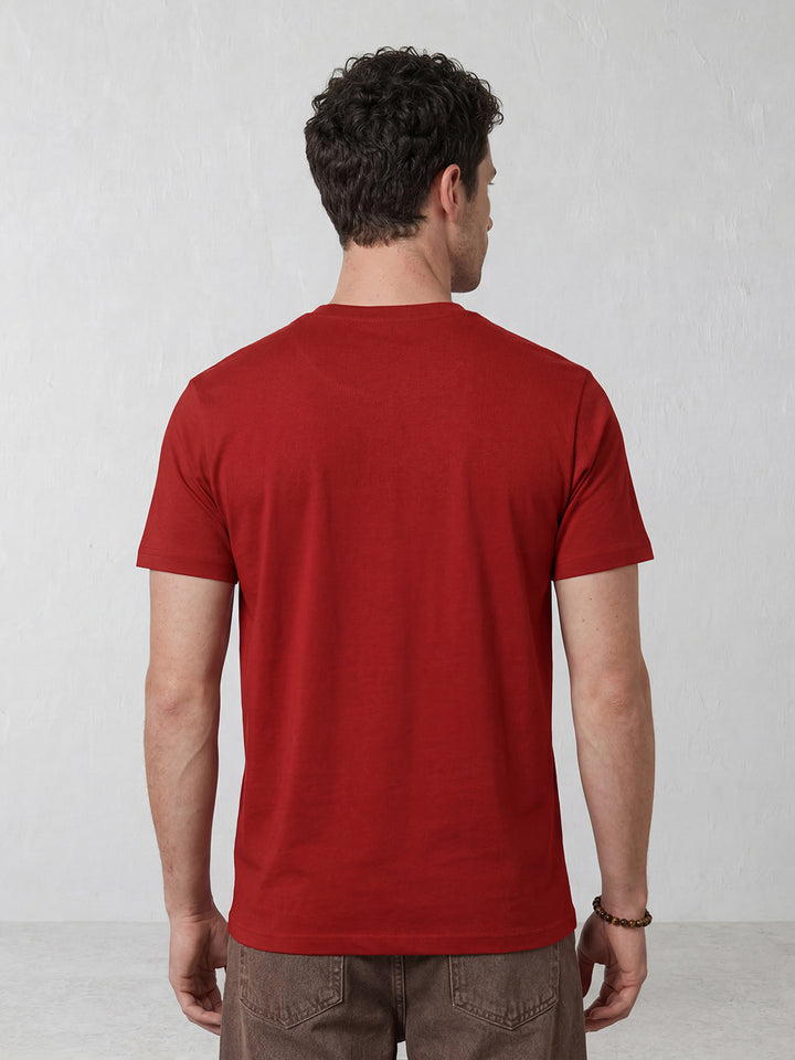 Elevated Men’s Casual Tee with Retro Graphic Embroidery | Red