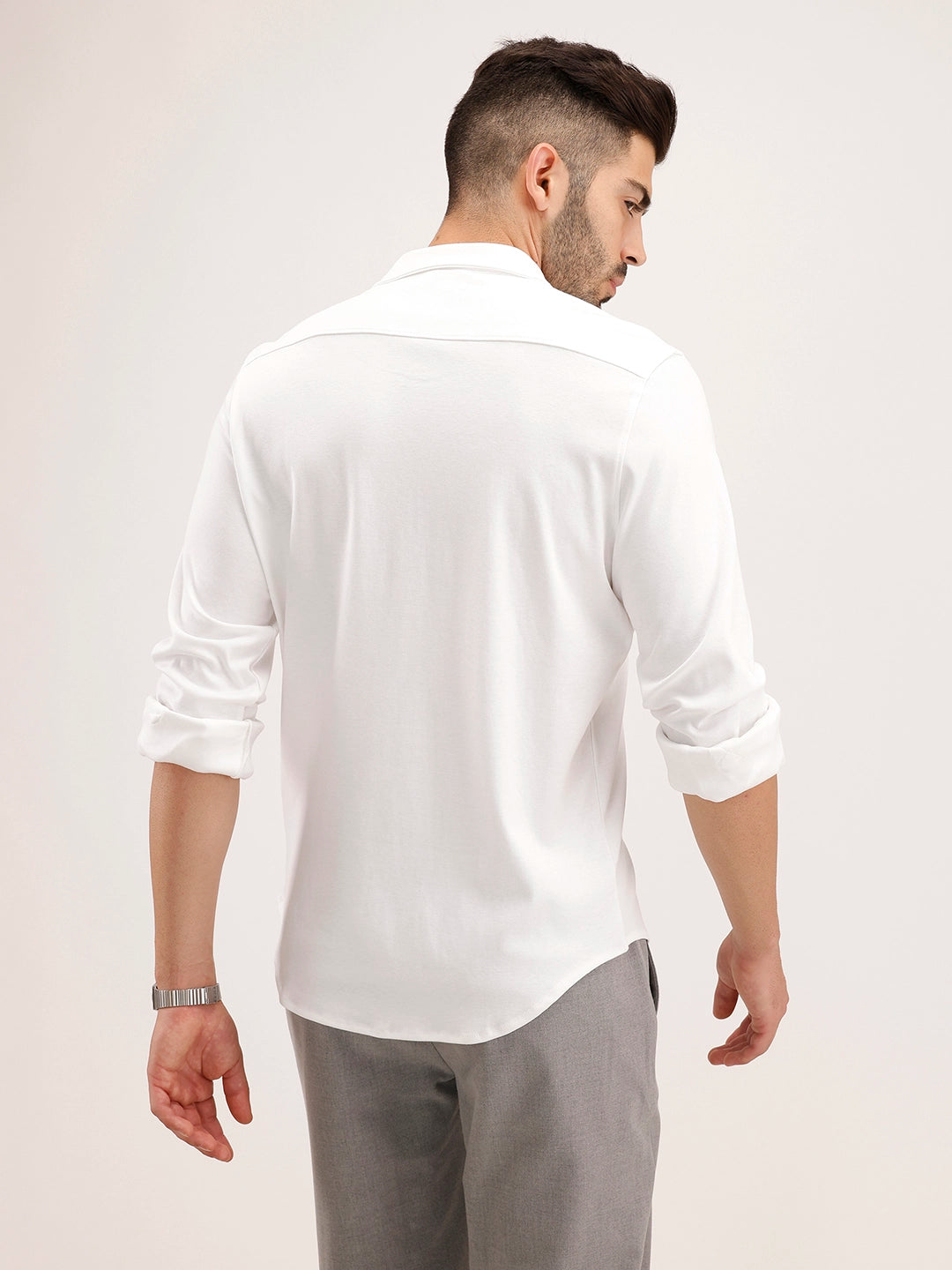 Solid Slim Fit 100% Cotton Shirt | White