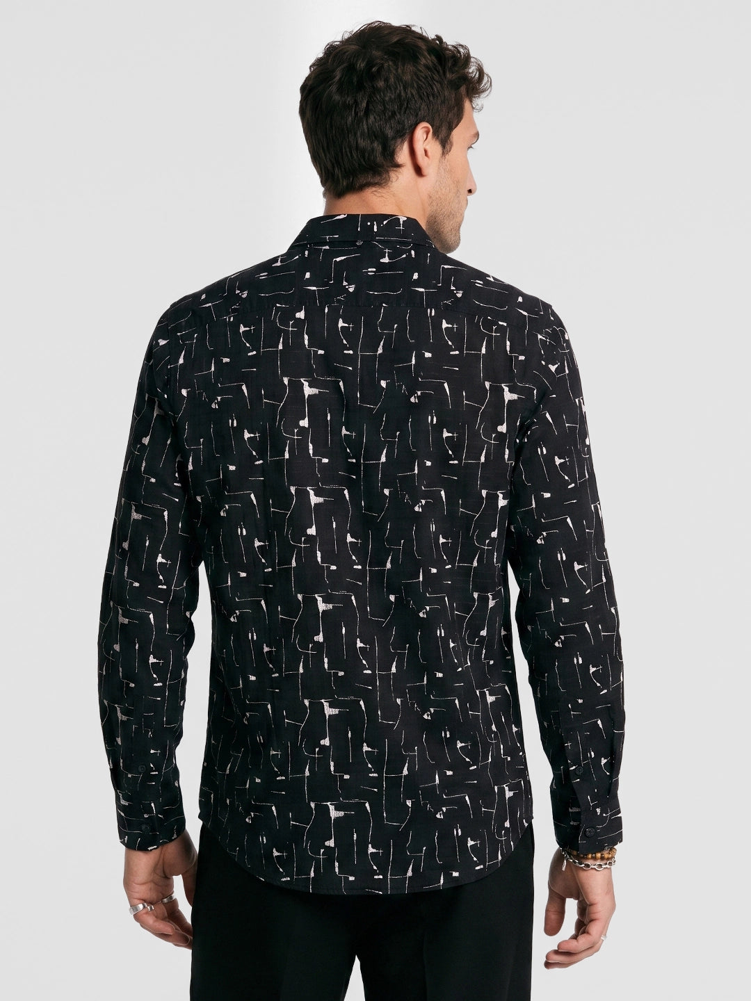 Regular Fit AOP Full Sleeve Shirt | Black
