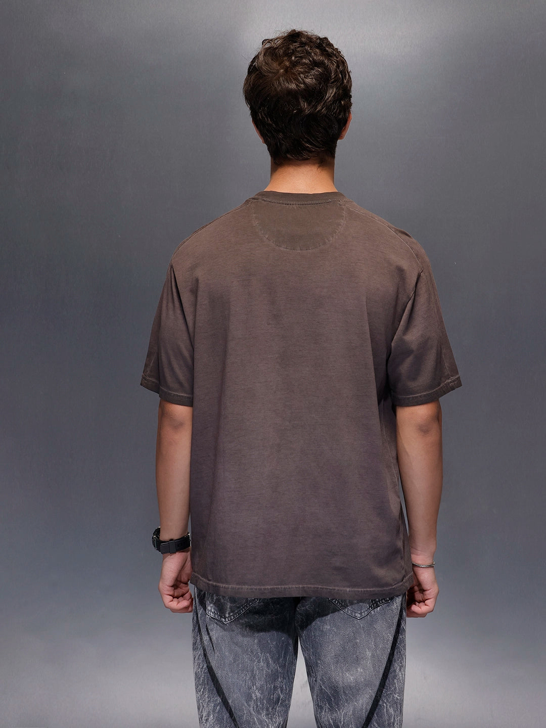 Men's Wrogn Branded Oversized washed Tee |  Brown