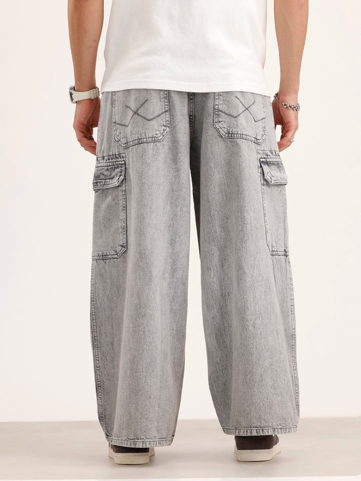 Baggy Cargo Fit Denim Jeans | Grey