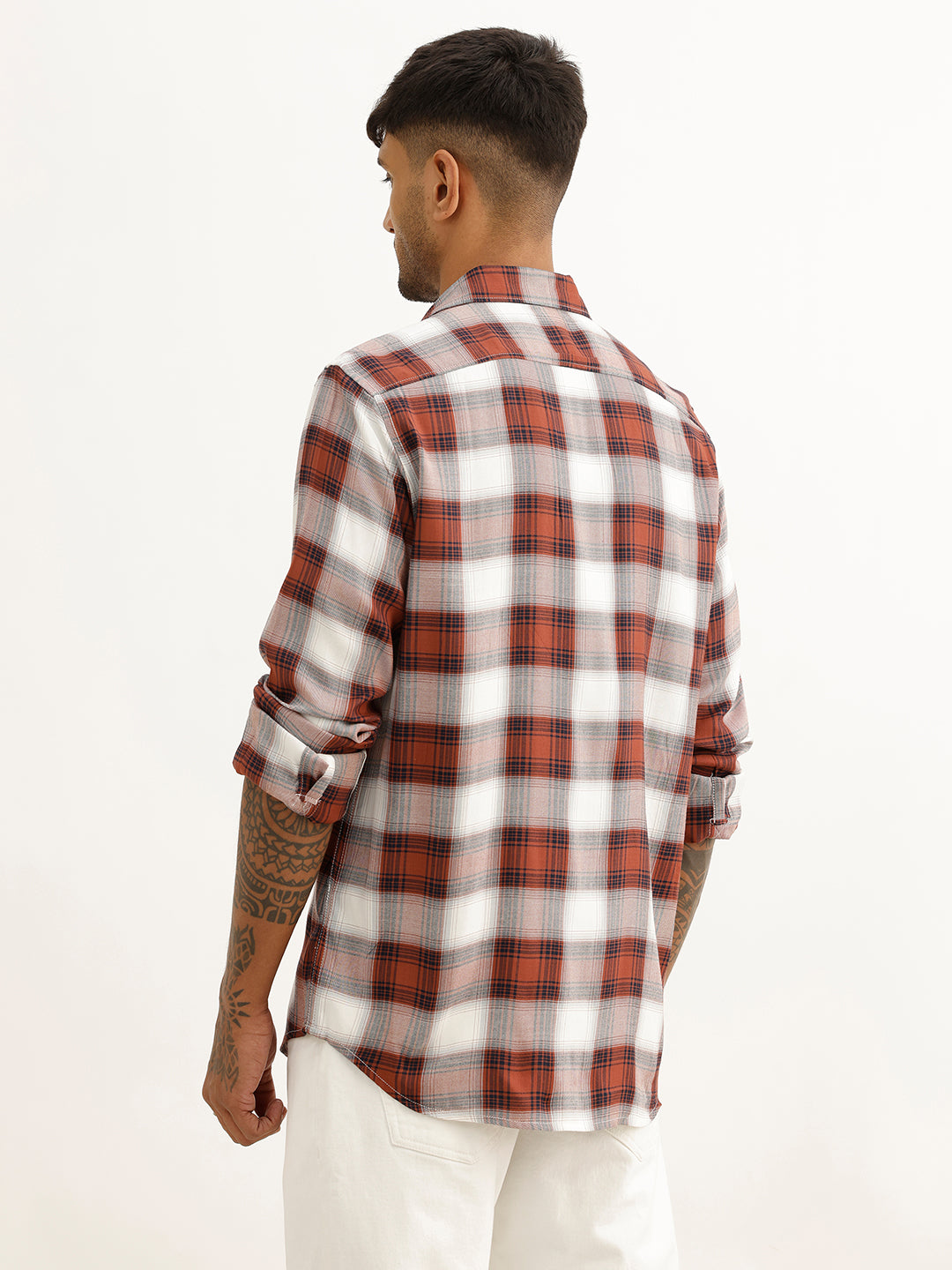 Slim Fit Checkered Full Sleeve Shirt | Brown
