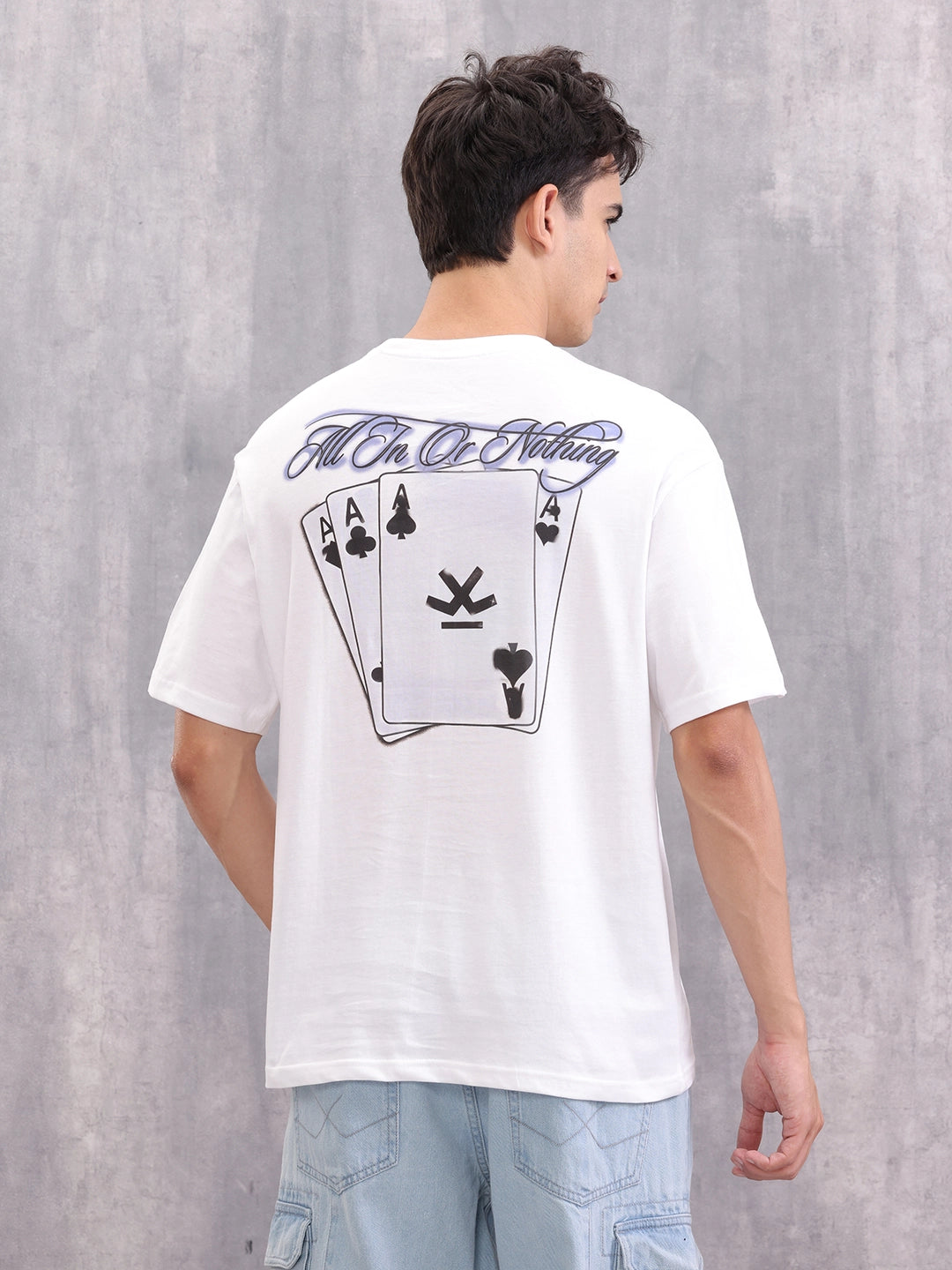 Playing Cards Inspired Graphic Printed Oversized Fit T-Shirt | White