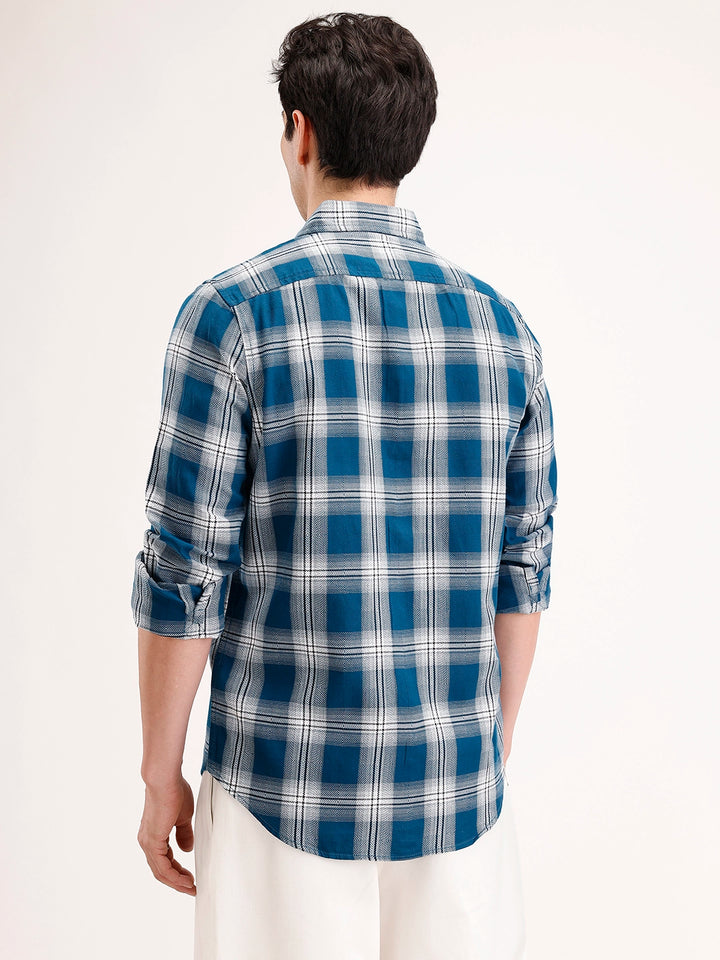Slim Fit Checkered Shirt | Teal