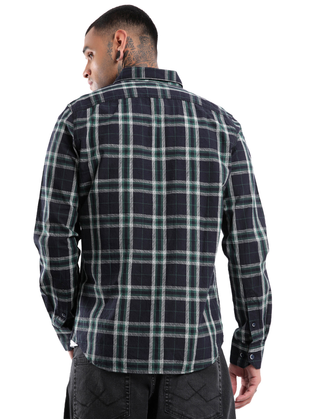 Green Slim Fit Checked Shirt