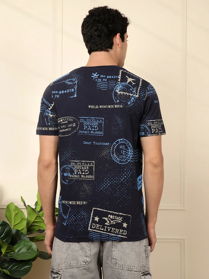 Postcards AOP Navy Blue T-Shirt