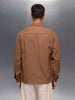 Men's casual front zipper double pocket shacket | Brown