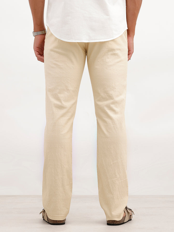 Solid Straight Fit Trousers | Beige
