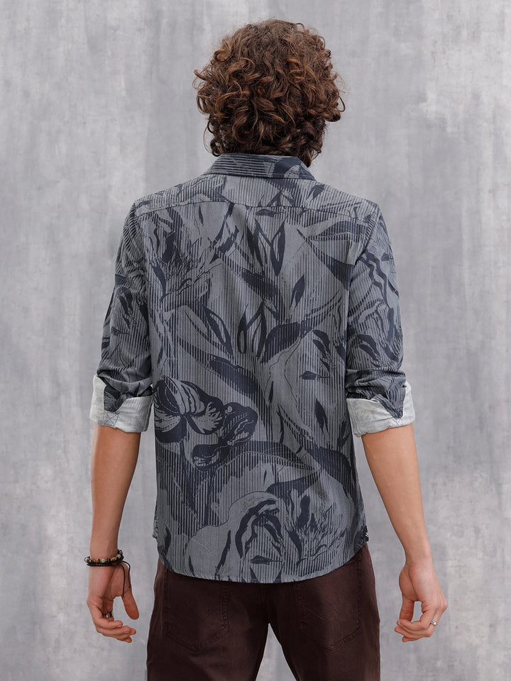 Printed Corduroy Slim Fit T-Shirt With Plush Handfeel | Black
