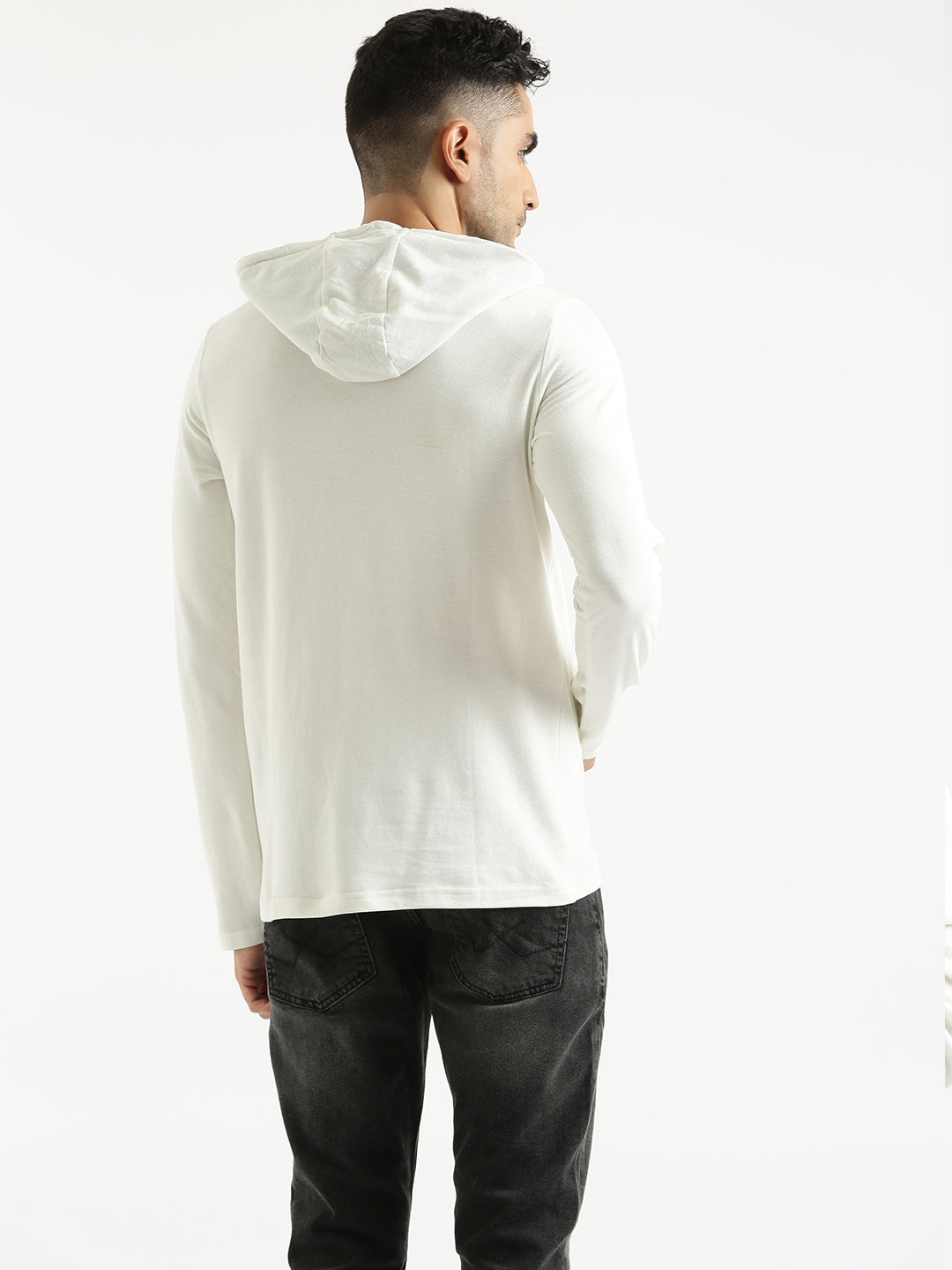 Hooded Logo Printed Solid T-Shirt