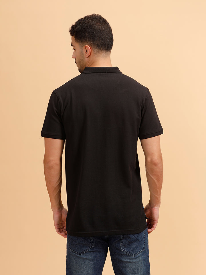 Paint Splatter Printed Polo T-Shirt | Black