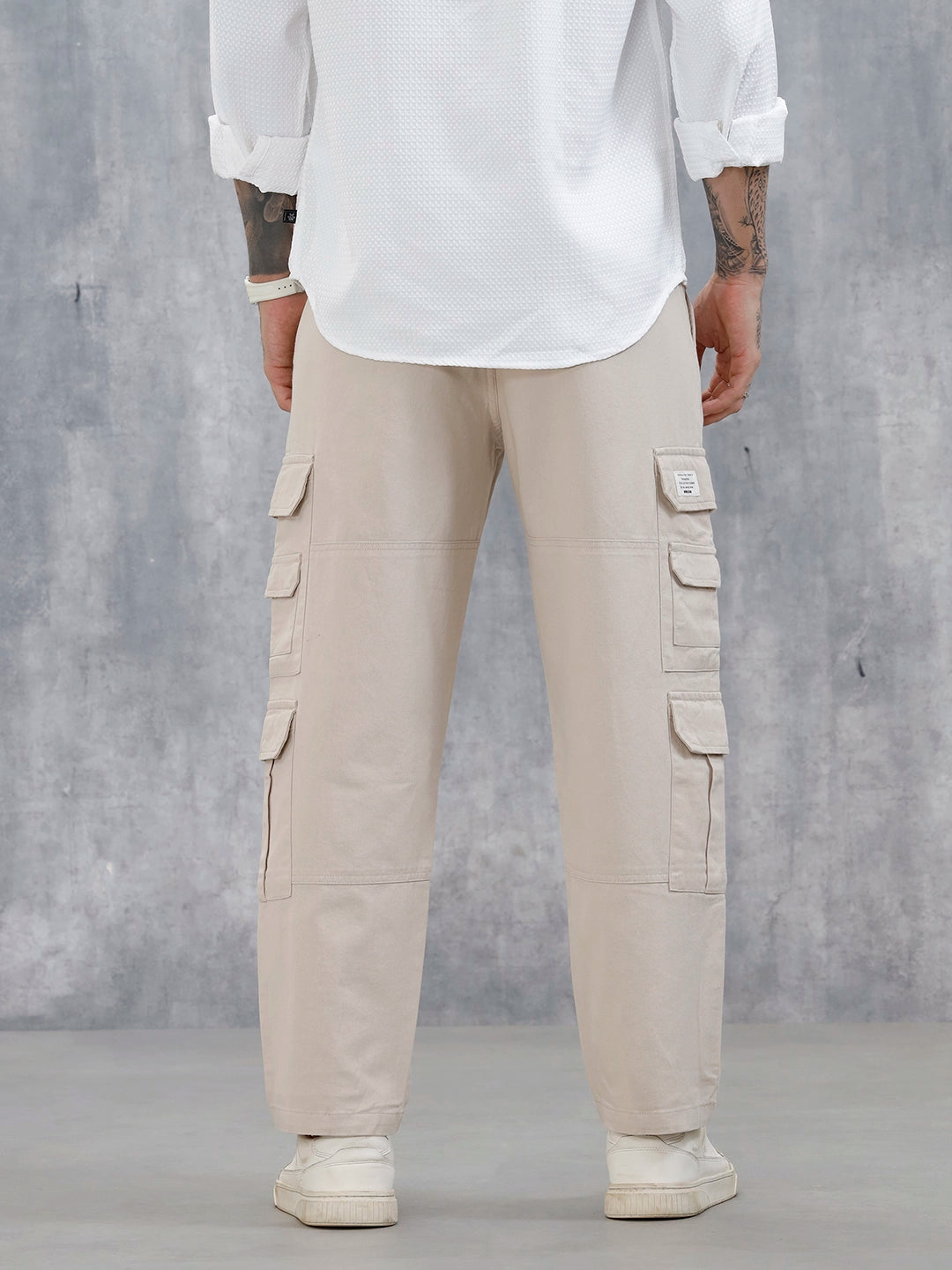 Men's Causal Relaxed Fit Utility Pockets Trousers | Cream
