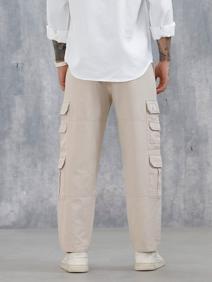 Men's Causal Relaxed Fit Utility Pockets Trousers | Cream