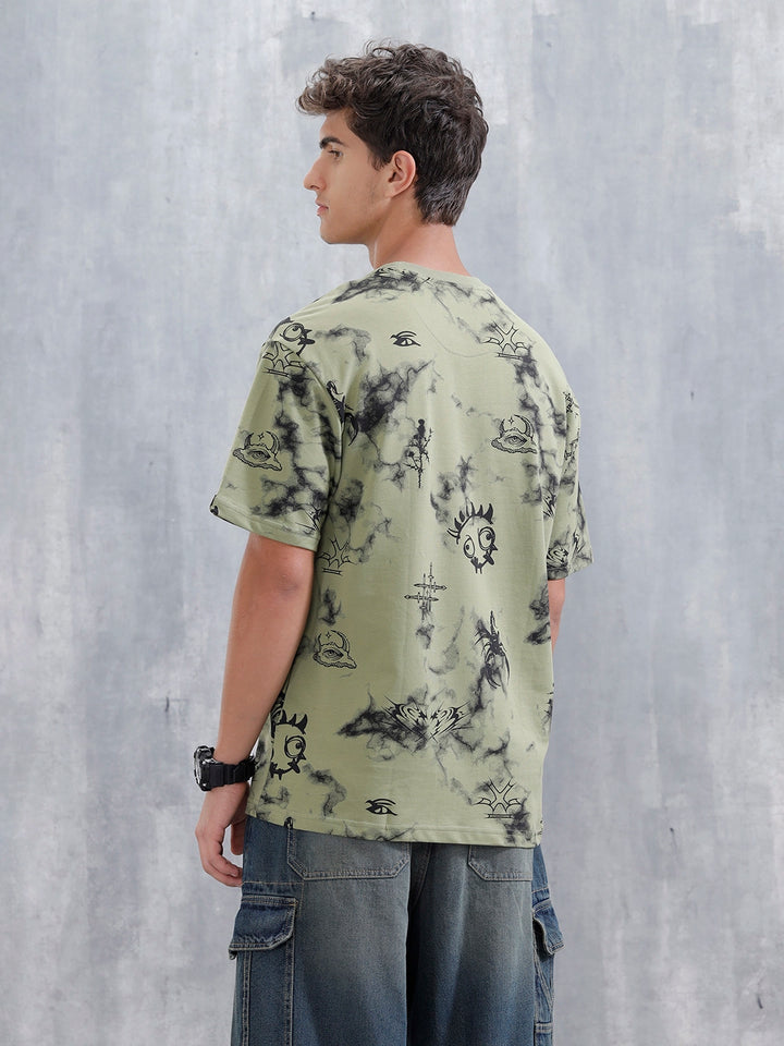 Bizarre Elements Inspired Oversized Aop T-Shirt | Green